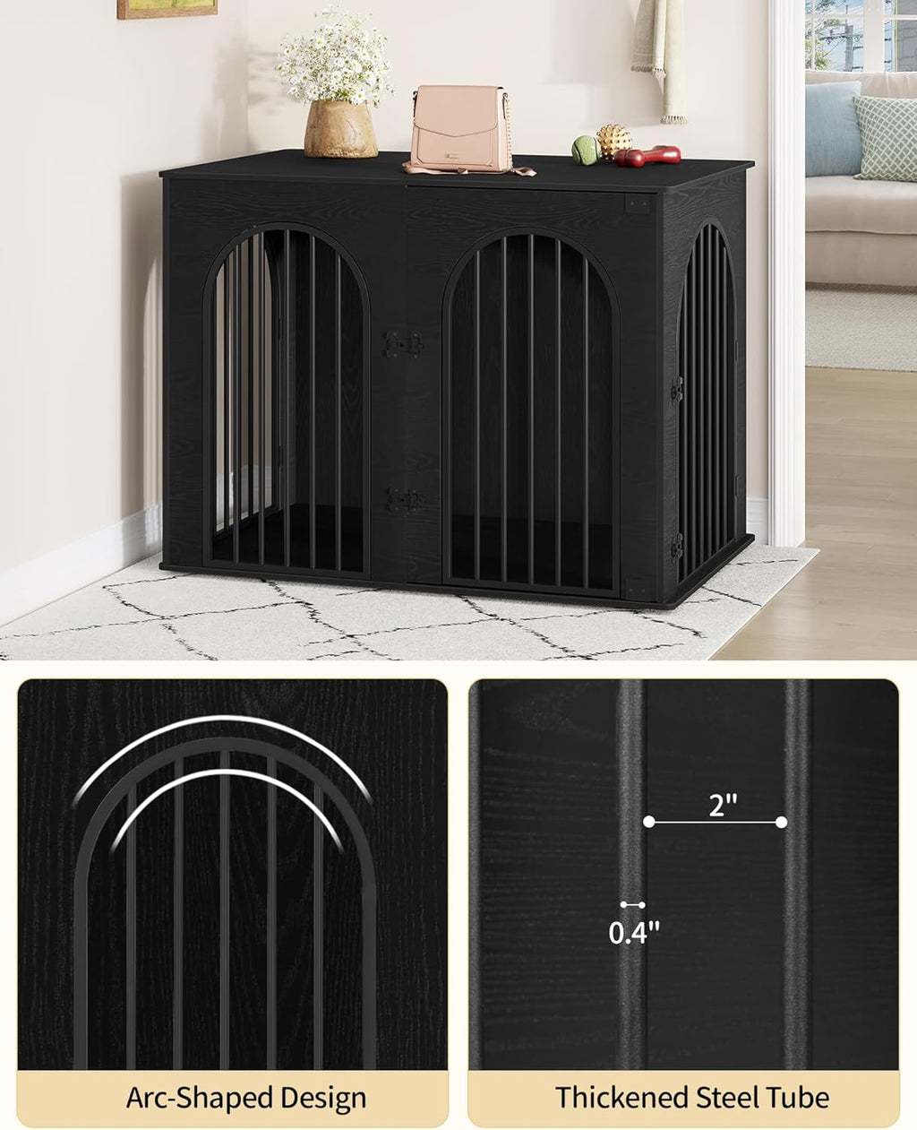 31.5'' Wooden Dog Crate Furniture, Indoor Dog Kennel Dogs Cage for Small/Medium Dogs, Heavy Duty Dog Crates Decorative Pet House End Side Table TV Stand, Rustic Brown DFC85101B