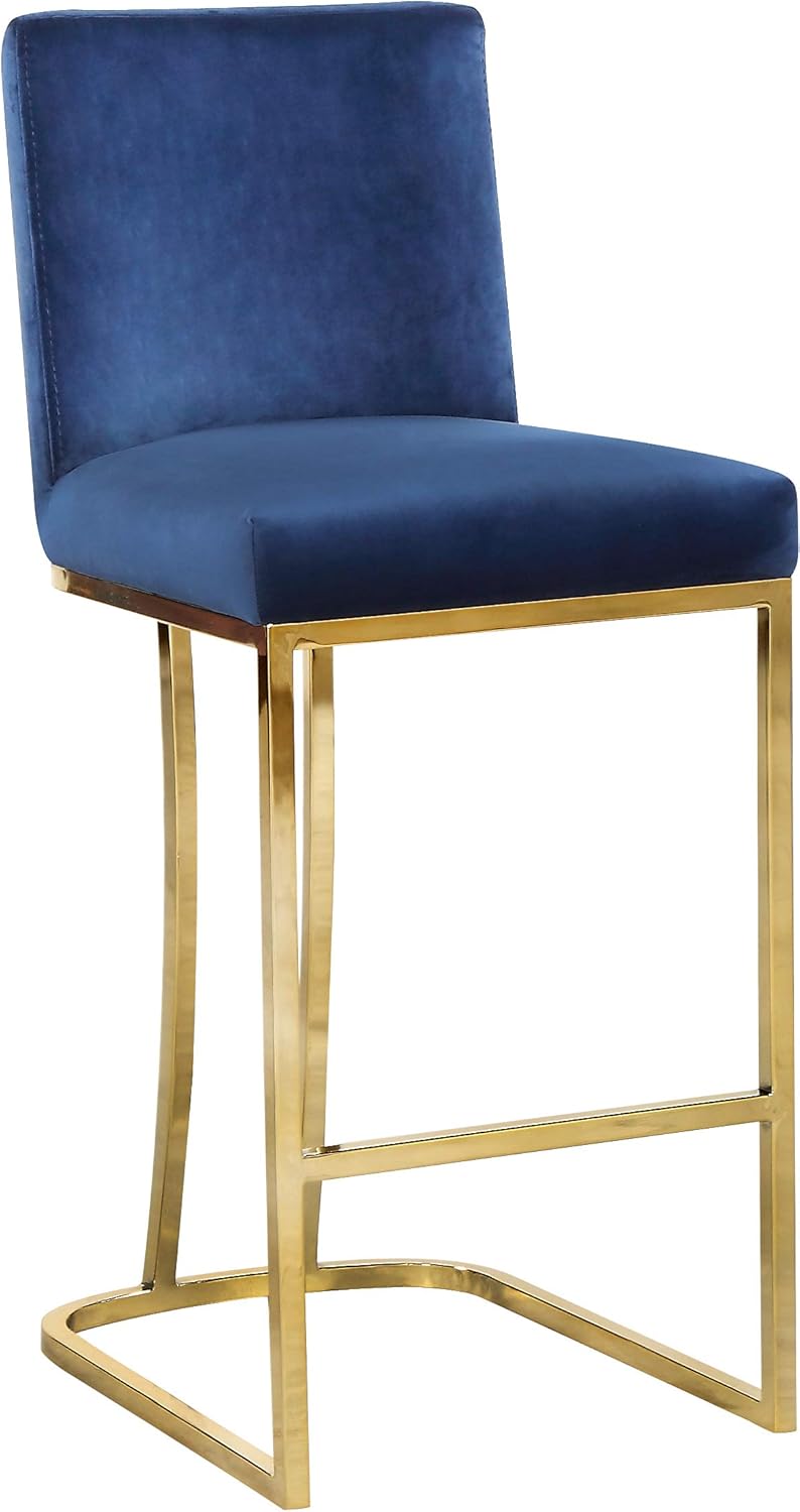 Meridian Furniture Heidi Collection Modern | Contemporary Velvet Upholstered Counter Stool with Polished Gold Metal Legs, 16" W x 19.5" D x 36.5" H, Black