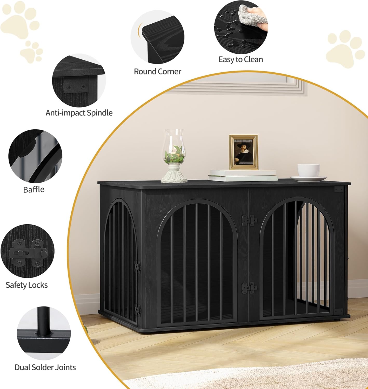 31.5'' Wooden Dog Crate Furniture, Indoor Dog Kennel Dogs Cage for Small/Medium Dogs, Heavy Duty Dog Crates Decorative Pet House End Side Table TV Stand, Rustic Brown DFC85101B