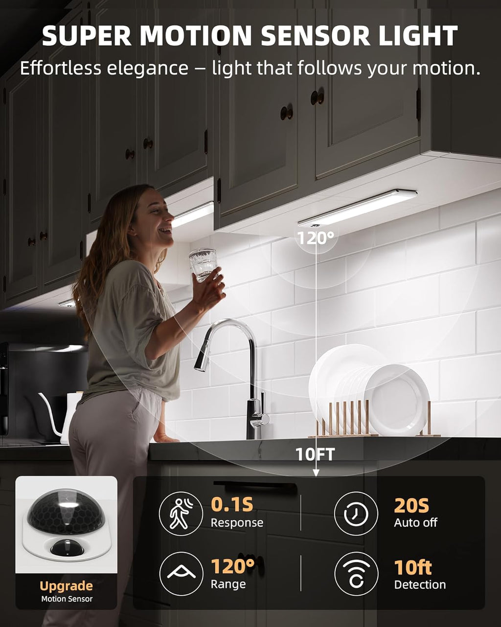 EZVALO 5 Pack Under Cabinet Lighting, Rechargeable Motion Sensor Light, LED Closet Lights Wireless, 5700K Dimmable, Timer, Magnetic, with Remote Control for Kitchen, Closet, Stair