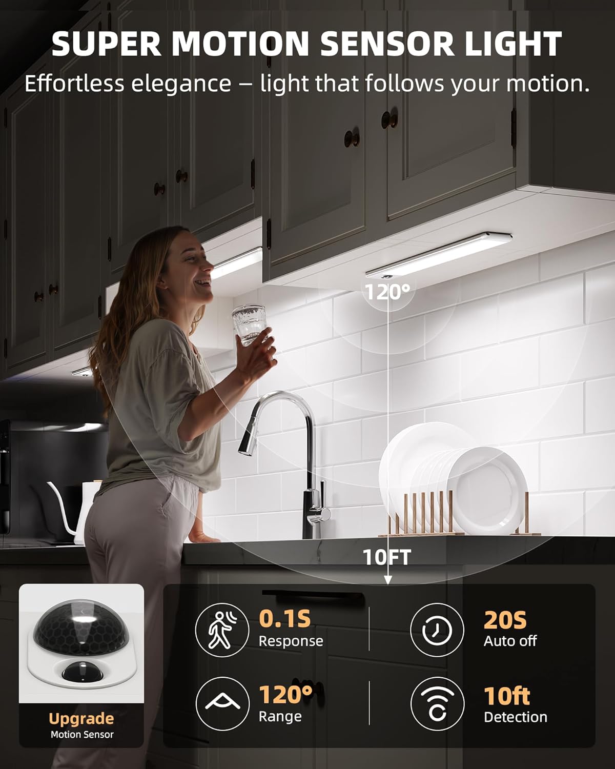 EZVALO 5 Pack Under Cabinet Lighting, Rechargeable Motion Sensor Light, LED Closet Lights Wireless, 5700K Dimmable, Timer, Magnetic, with Remote Control for Kitchen, Closet, Stair