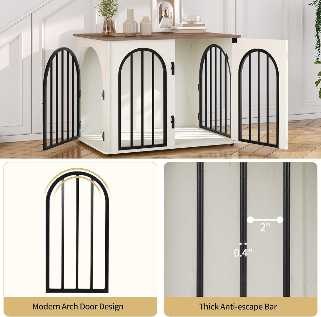 31.5'' Wooden Dog Crate Furniture, Indoor Dog Kennel Dogs Cage for Small/Medium Dogs, Heavy Duty Dog Crates Decorative Pet House End Side Table TV Stand, Rustic Brown DFC85101B