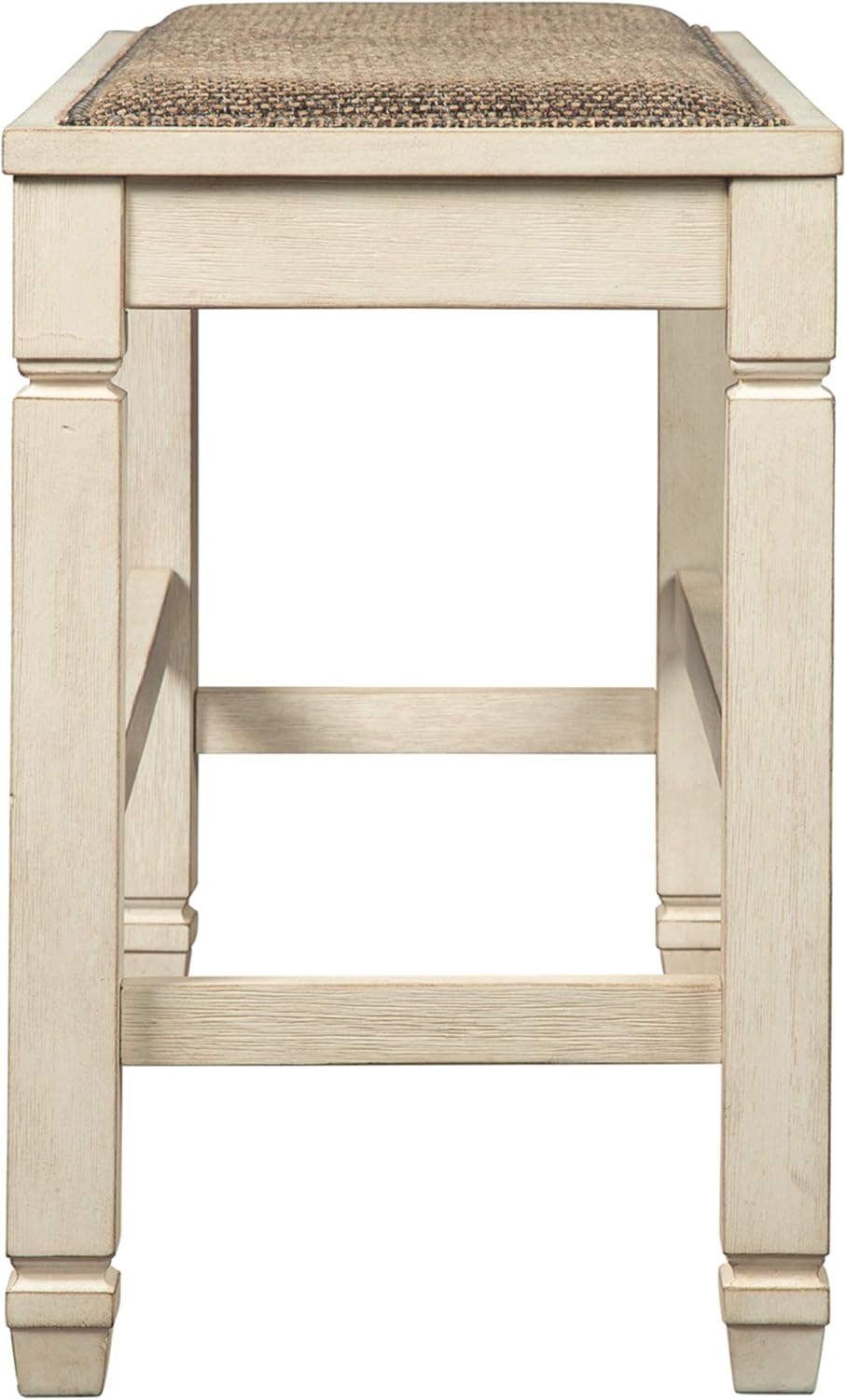 Signature Design by Ashley Bolanburg Casual French Country Upholstered Dining Room Bench with Nailhead Trim, Heavy Woven Fabric, Wood, Antique White & Tan