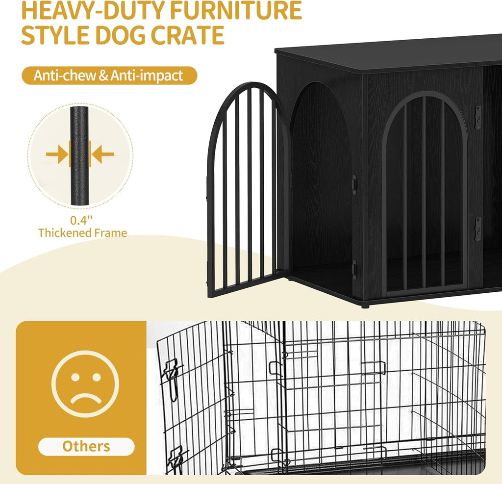 31.5'' Wooden Dog Crate Furniture, Indoor Dog Kennel Dogs Cage for Small/Medium Dogs, Heavy Duty Dog Crates Decorative Pet House End Side Table TV Stand, Rustic Brown DFC85101B