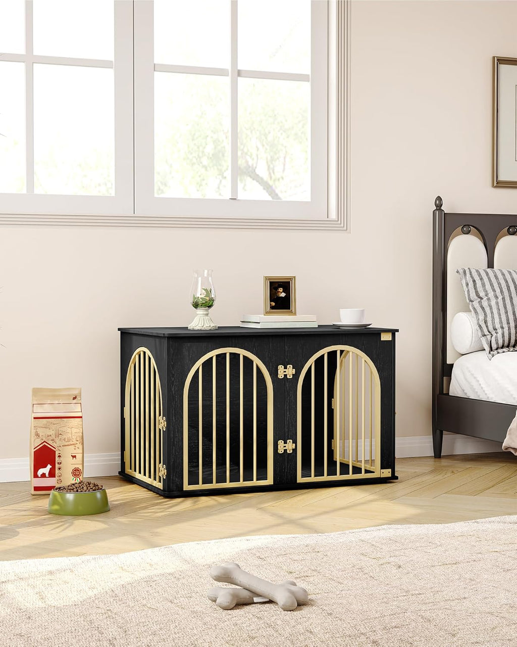 31.5'' Wooden Dog Crate Furniture, Indoor Dog Kennel Dogs Cage for Small/Medium Dogs, Heavy Duty Dog Crates Decorative Pet House End Side Table TV Stand, Rustic Brown DFC85101B