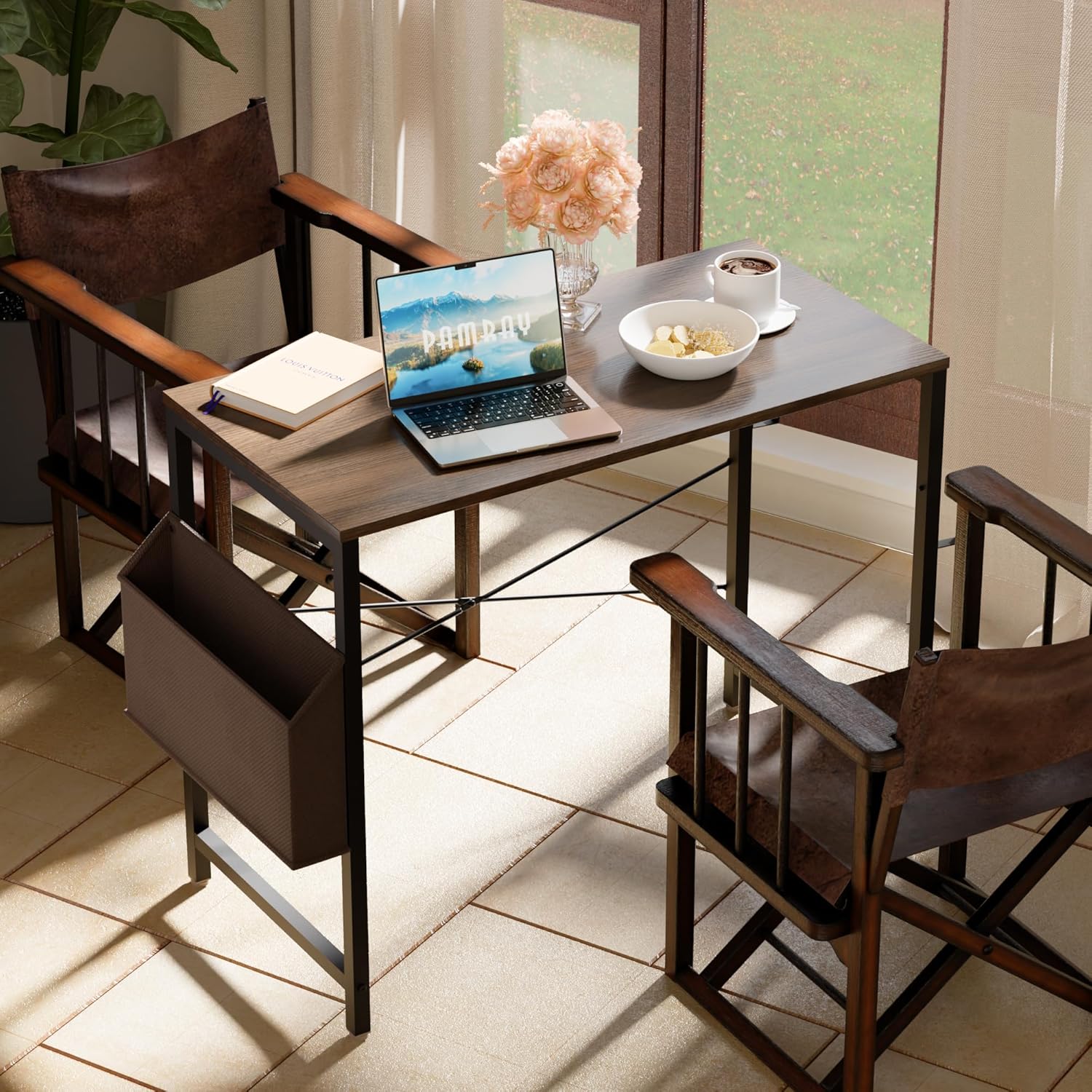 Pamray 32 Inch Computer Desk for Small Spaces with Storage Bag, Home Office Work Desk with Headphone Hook, Small Office Desk Study Writing Table