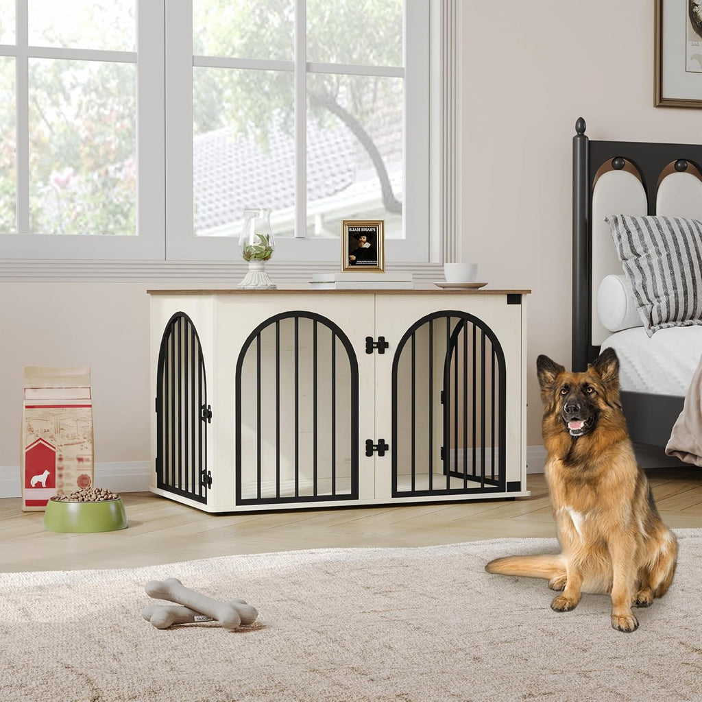 31.5'' Wooden Dog Crate Furniture, Indoor Dog Kennel Dogs Cage for Small/Medium Dogs, Heavy Duty Dog Crates Decorative Pet House End Side Table TV Stand, Rustic Brown DFC85101B