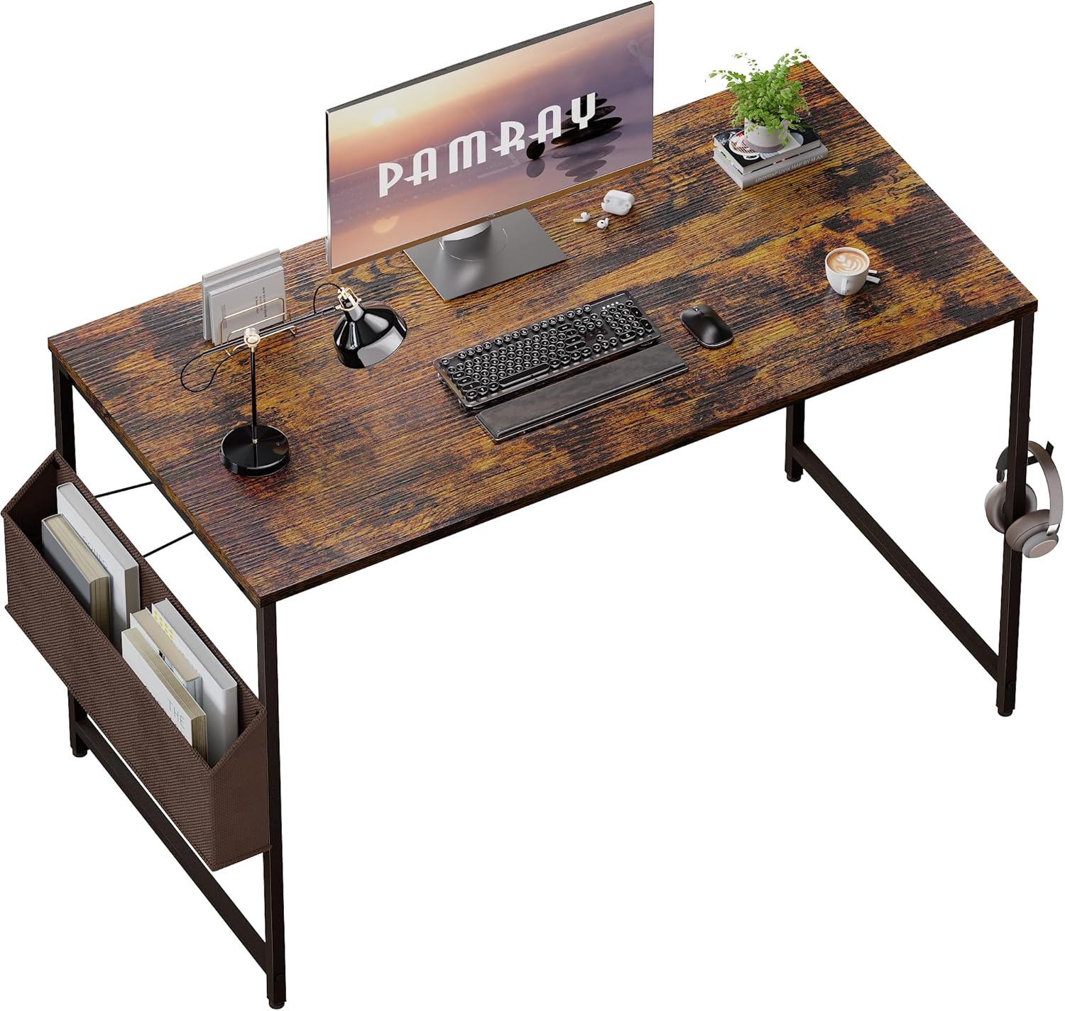 Pamray 32 Inch Computer Desk for Small Spaces with Storage Bag, Home Office Work Desk with Headphone Hook, Small Office Desk Study Writing Table