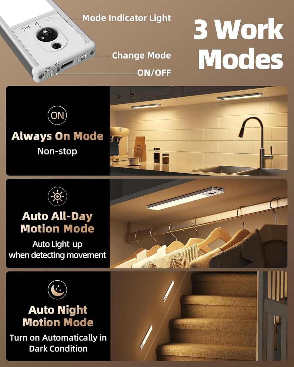 EZVALO 5 Pack Under Cabinet Lighting, Rechargeable Motion Sensor Light, LED Closet Lights Wireless, 5700K Dimmable, Timer, Magnetic, with Remote Control for Kitchen, Closet, Stair