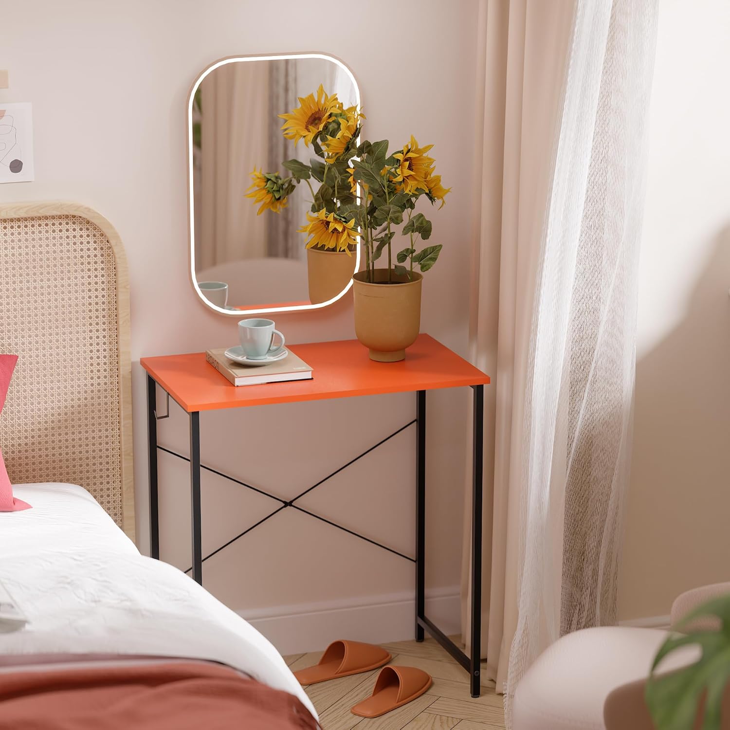 Pamray 32 Inch Computer Desk for Small Spaces with Storage Bag, Home Office Work Desk with Headphone Hook, Small Office Desk Study Writing Table