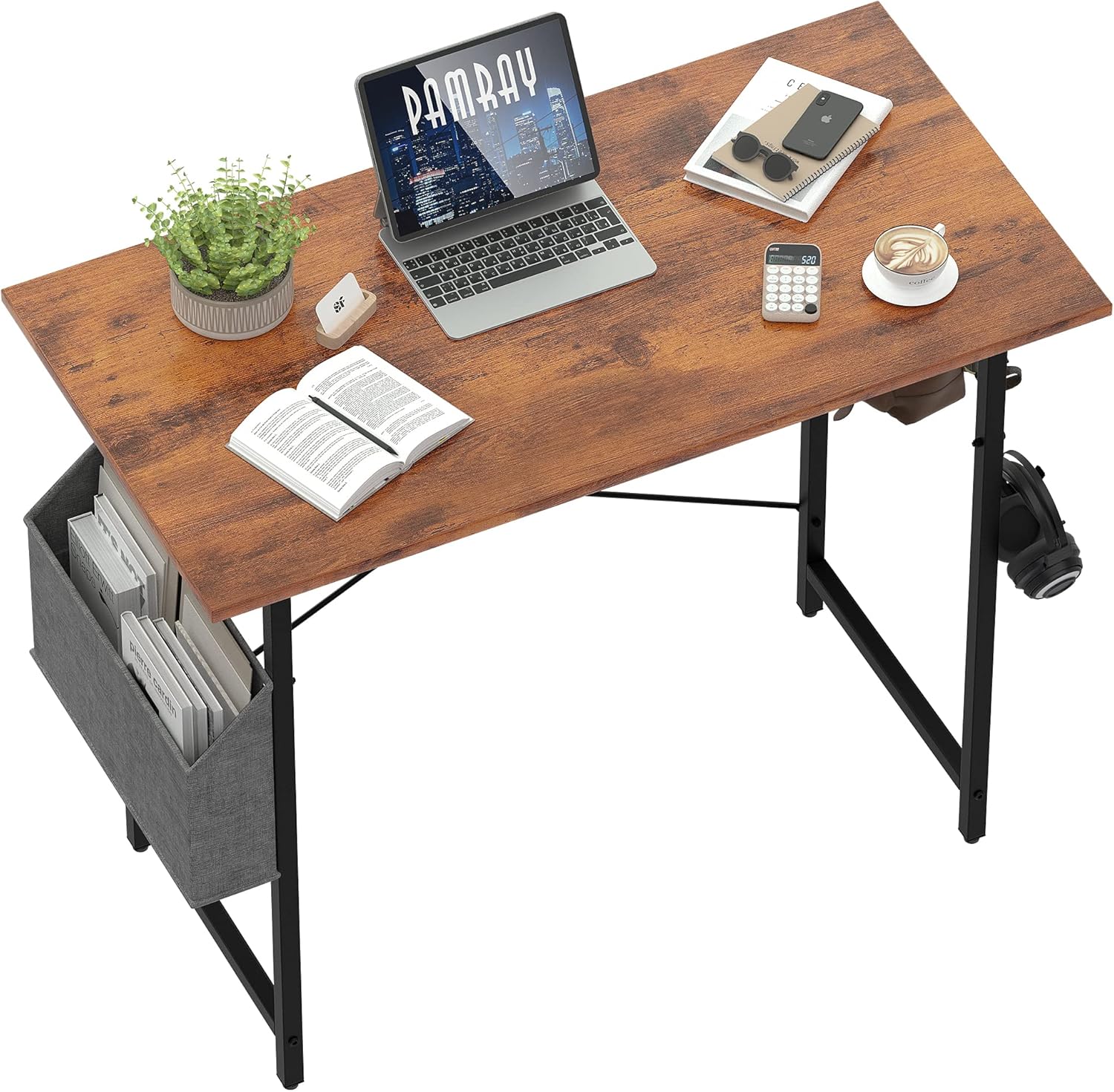 Pamray 32 Inch Computer Desk for Small Spaces with Storage Bag, Home Office Work Desk with Headphone Hook, Small Office Desk Study Writing Table