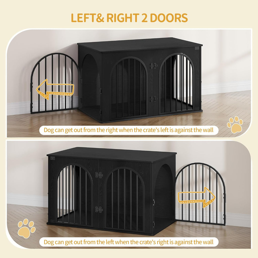 31.5'' Wooden Dog Crate Furniture, Indoor Dog Kennel Dogs Cage for Small/Medium Dogs, Heavy Duty Dog Crates Decorative Pet House End Side Table TV Stand, Rustic Brown DFC85101B