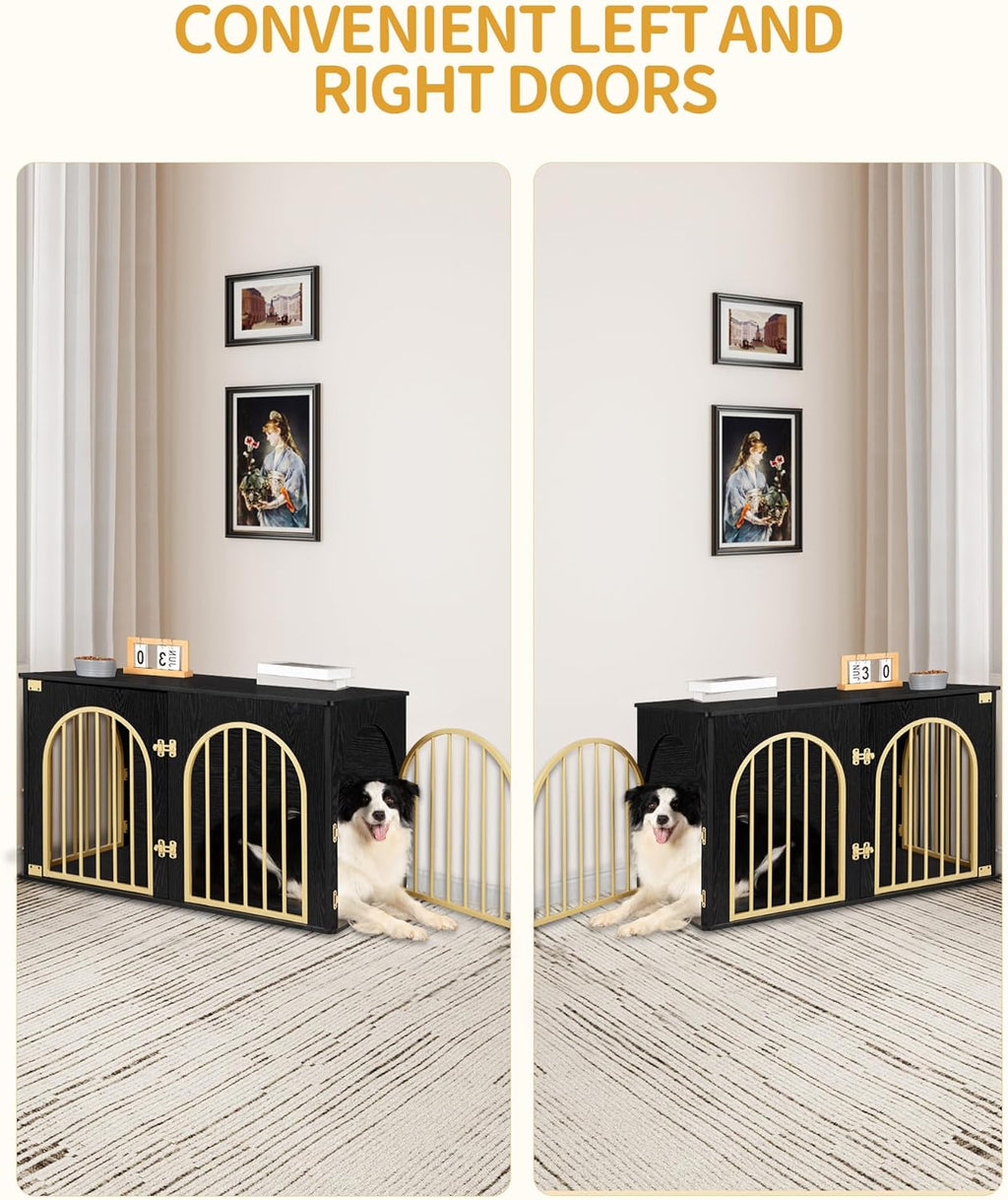 31.5'' Wooden Dog Crate Furniture, Indoor Dog Kennel Dogs Cage for Small/Medium Dogs, Heavy Duty Dog Crates Decorative Pet House End Side Table TV Stand, Rustic Brown DFC85101B