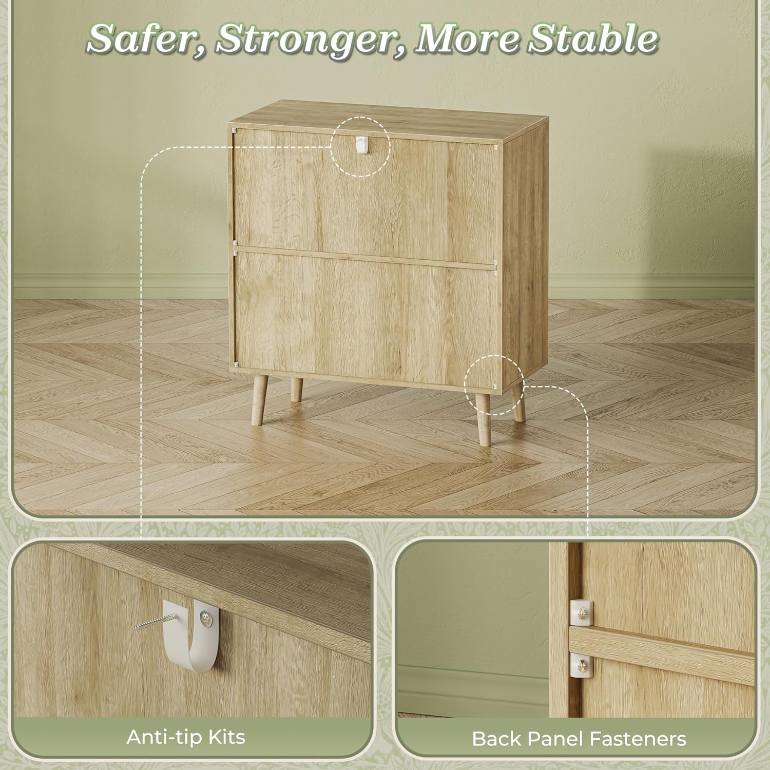 Huuger Buffet Cabinet with Storage, Storage Cabinet with PE Rattan Decor Doors, Accent Sideboard Buffet with Solid Wood Feet, for Hallway, Entry, Living Room, Natural