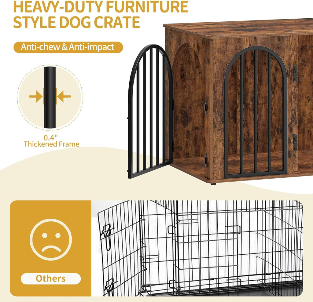 31.5'' Wooden Dog Crate Furniture, Indoor Dog Kennel Dogs Cage for Small/Medium Dogs, Heavy Duty Dog Crates Decorative Pet House End Side Table TV Stand, Rustic Brown DFC85101B