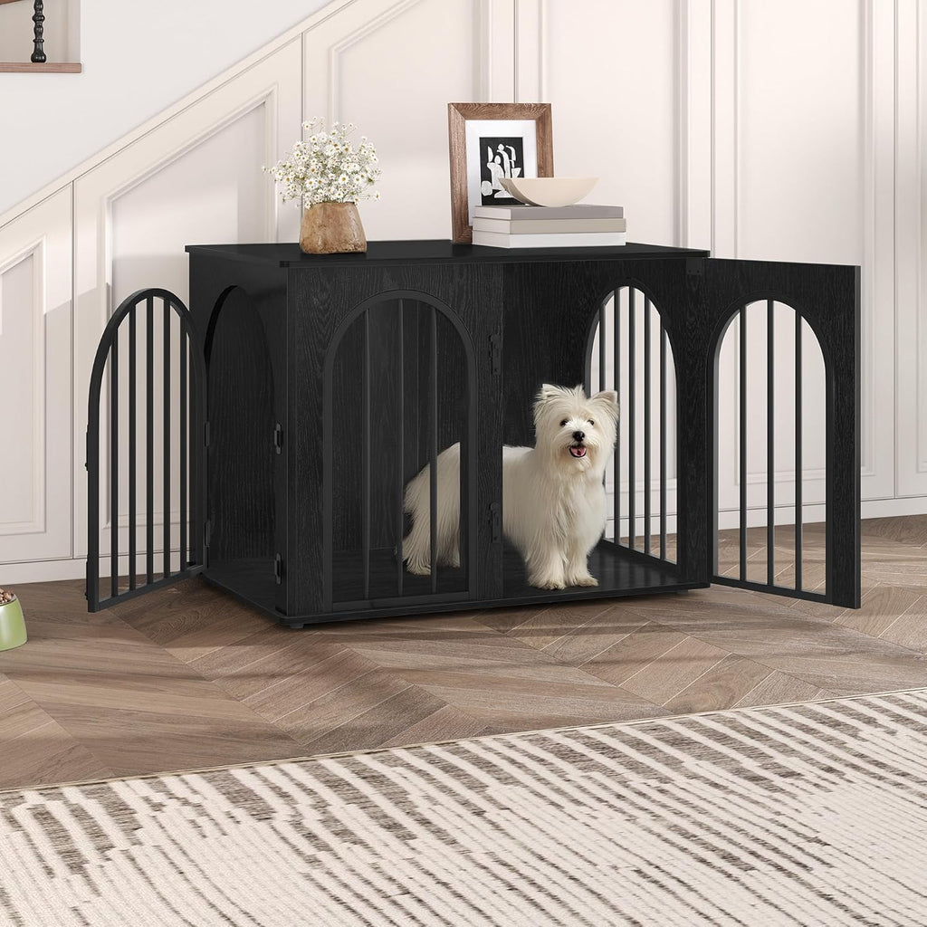 31.5'' Wooden Dog Crate Furniture, Indoor Dog Kennel Dogs Cage for Small/Medium Dogs, Heavy Duty Dog Crates Decorative Pet House End Side Table TV Stand, Rustic Brown DFC85101B