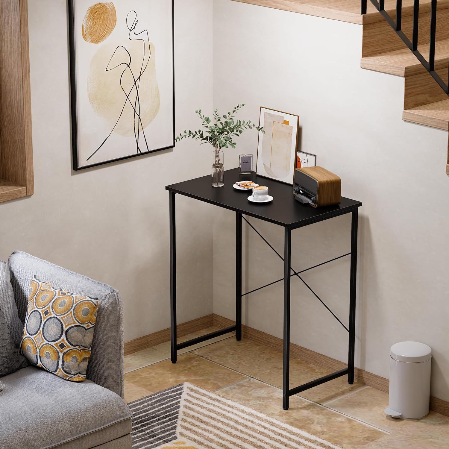 Pamray 32 Inch Computer Desk for Small Spaces with Storage Bag, Home Office Work Desk with Headphone Hook, Small Office Desk Study Writing Table