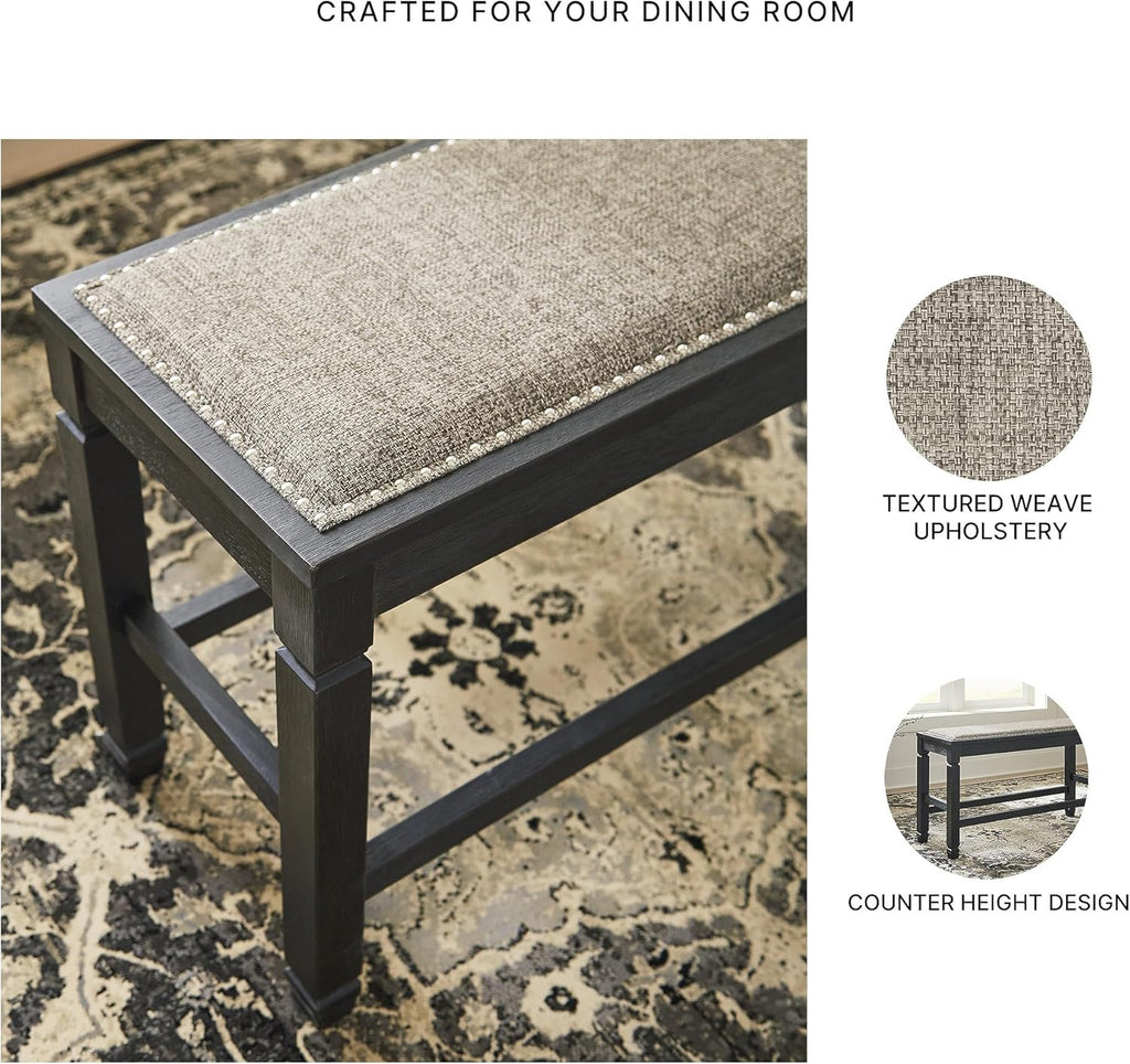 Signature Design by Ashley Bolanburg Casual French Country Upholstered Dining Room Bench with Nailhead Trim, Heavy Woven Fabric, Wood, Antique White & Tan