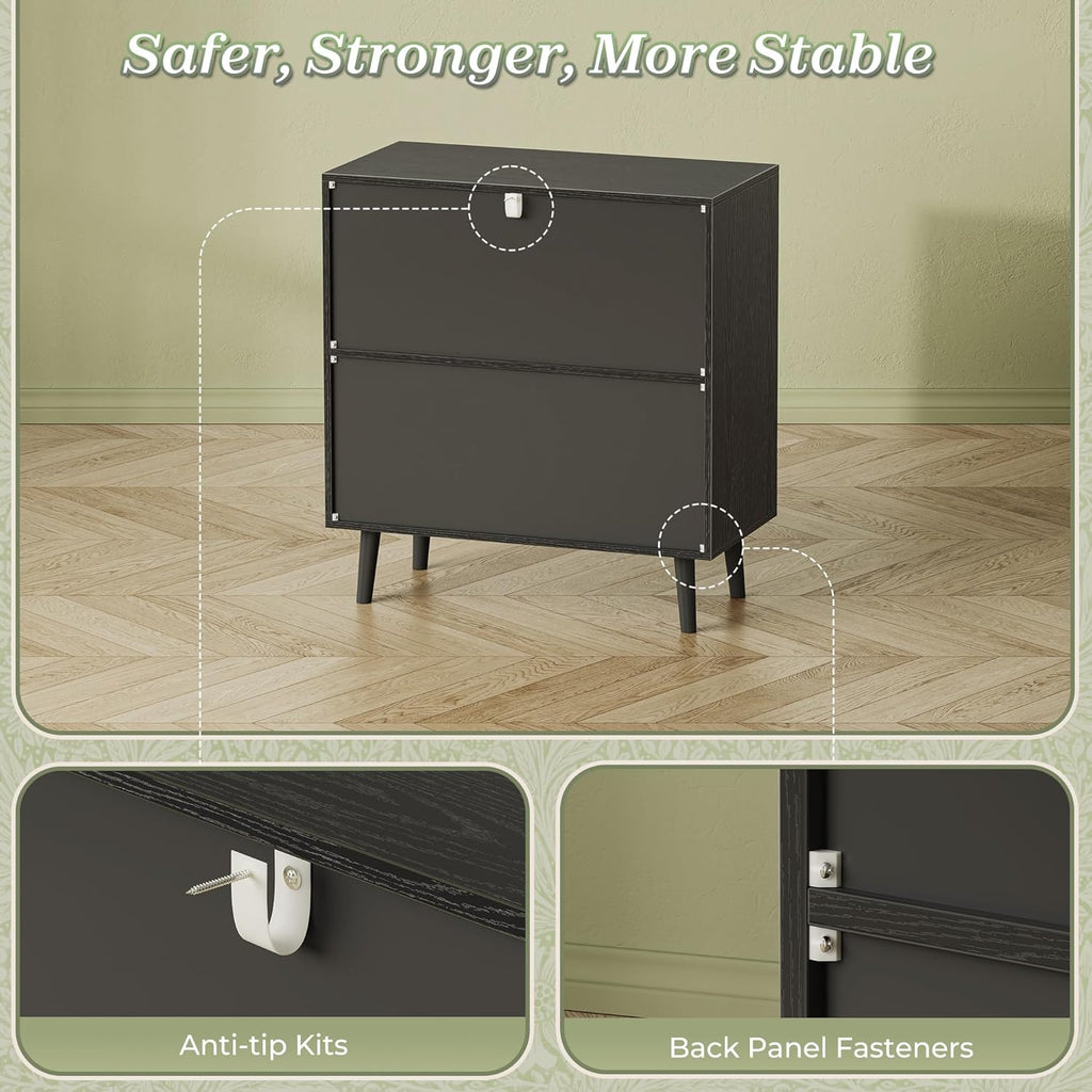 Huuger Buffet Cabinet with Storage, Storage Cabinet with PE Rattan Decor Doors, Accent Sideboard Buffet with Solid Wood Feet, for Hallway, Entry, Living Room, Natural