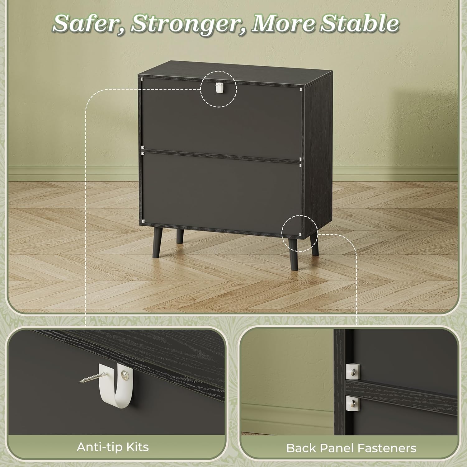 Huuger Buffet Cabinet with Storage, Storage Cabinet with PE Rattan Decor Doors, Accent Sideboard Buffet with Solid Wood Feet, for Hallway, Entry, Living Room, Natural