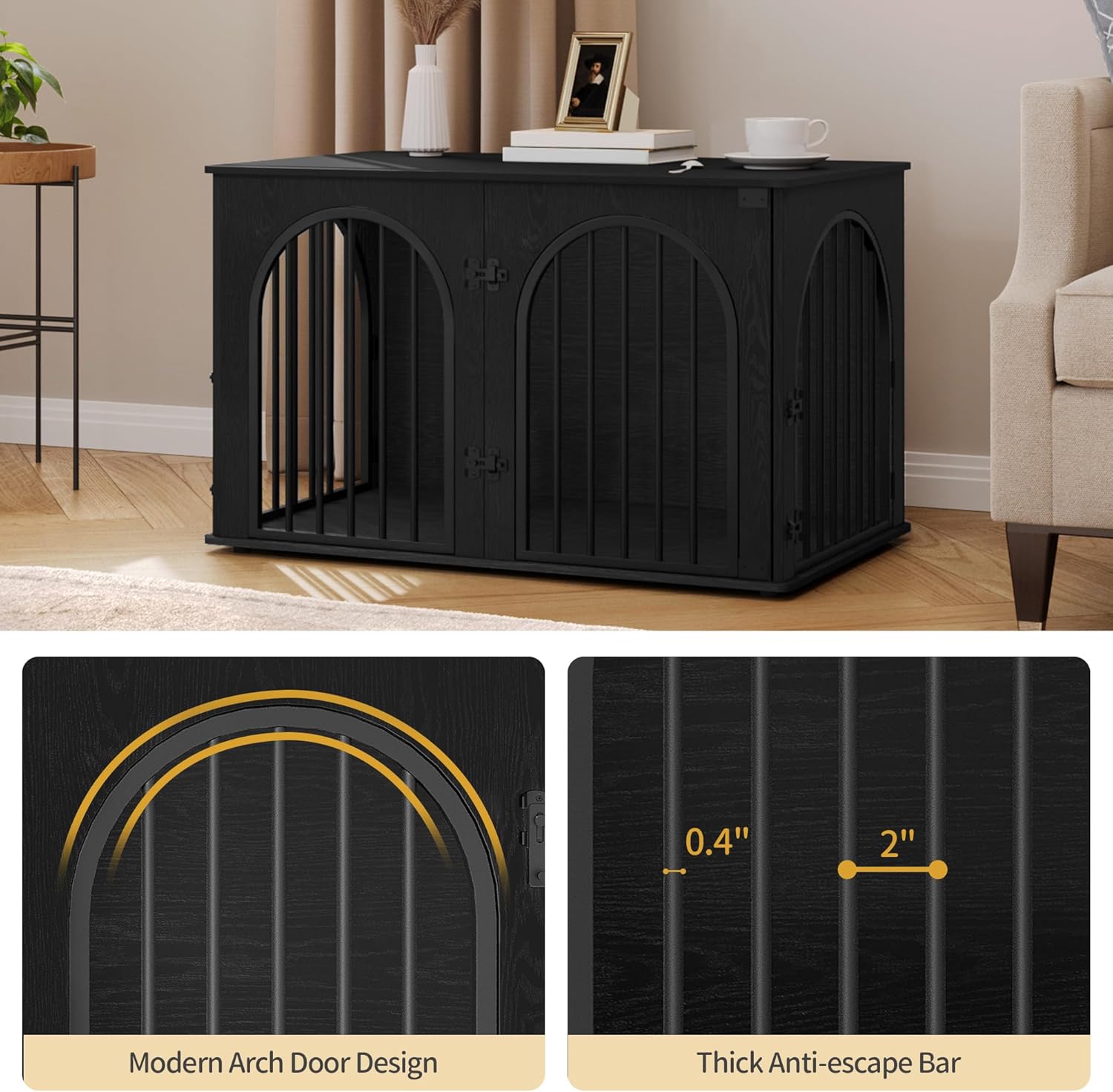 31.5'' Wooden Dog Crate Furniture, Indoor Dog Kennel Dogs Cage for Small/Medium Dogs, Heavy Duty Dog Crates Decorative Pet House End Side Table TV Stand, Rustic Brown DFC85101B