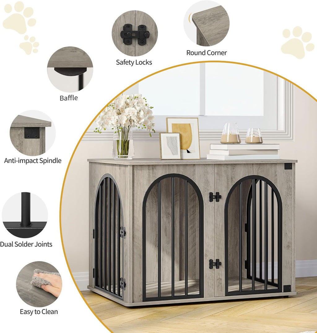 31.5'' Wooden Dog Crate Furniture, Indoor Dog Kennel Dogs Cage for Small/Medium Dogs, Heavy Duty Dog Crates Decorative Pet House End Side Table TV Stand, Rustic Brown DFC85101B