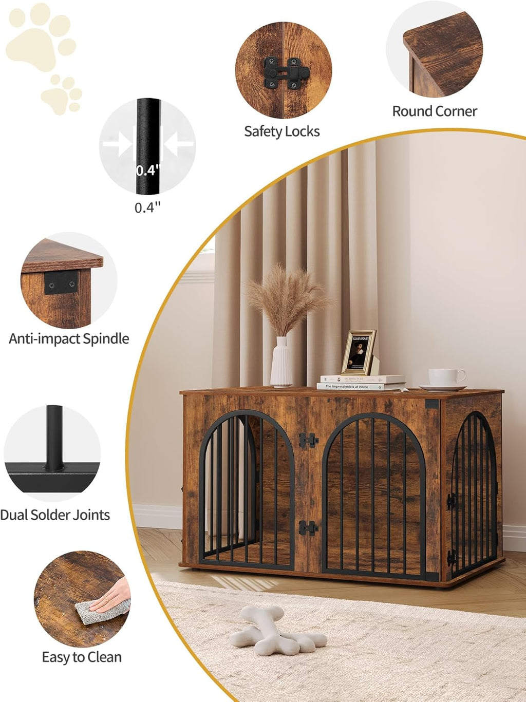 31.5'' Wooden Dog Crate Furniture, Indoor Dog Kennel Dogs Cage for Small/Medium Dogs, Heavy Duty Dog Crates Decorative Pet House End Side Table TV Stand, Rustic Brown DFC85101B