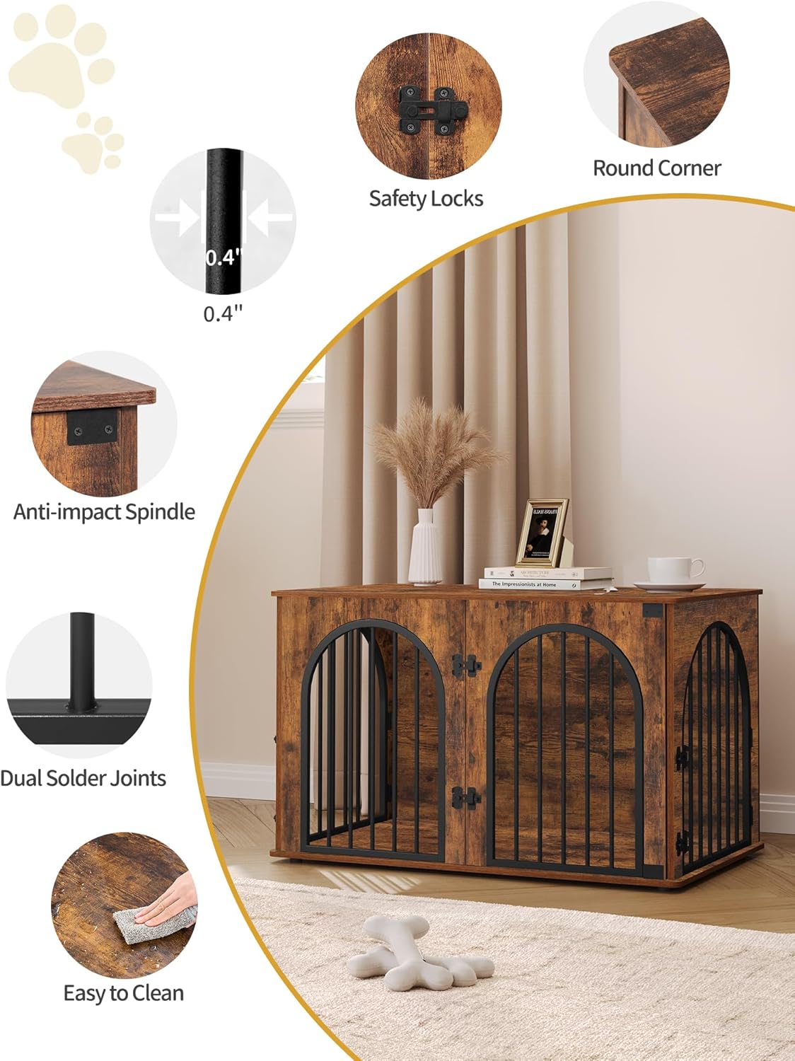 31.5'' Wooden Dog Crate Furniture, Indoor Dog Kennel Dogs Cage for Small/Medium Dogs, Heavy Duty Dog Crates Decorative Pet House End Side Table TV Stand, Rustic Brown DFC85101B