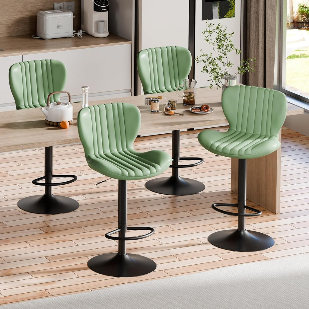Shintenchi Bar Stools Set of 4 Modern Swivel Bar Chairs, Counter Height Faux Leather Metal Barstools, Upholstered Island Chairs with Back and Footrest, Coffee