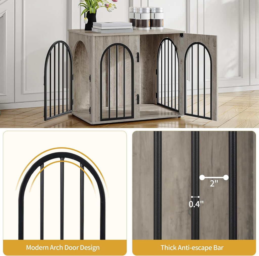 31.5'' Wooden Dog Crate Furniture, Indoor Dog Kennel Dogs Cage for Small/Medium Dogs, Heavy Duty Dog Crates Decorative Pet House End Side Table TV Stand, Rustic Brown DFC85101B