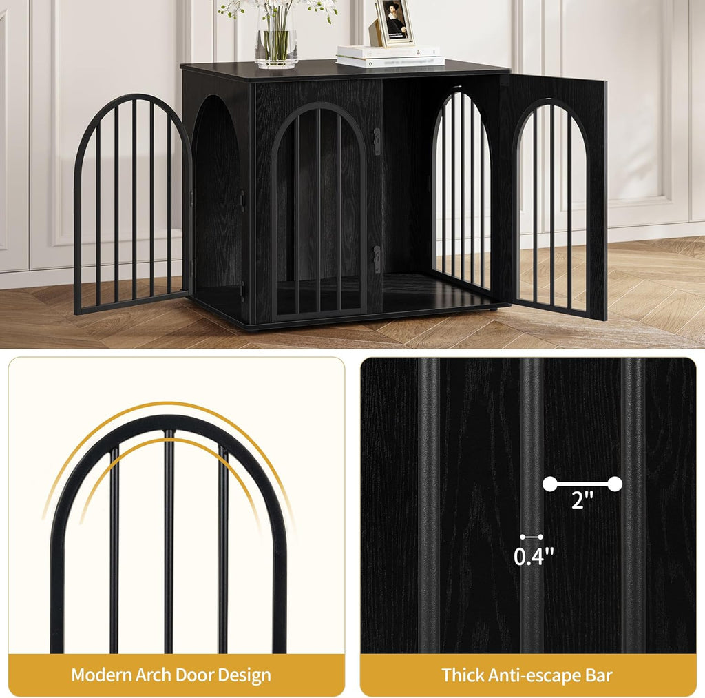 31.5'' Wooden Dog Crate Furniture, Indoor Dog Kennel Dogs Cage for Small/Medium Dogs, Heavy Duty Dog Crates Decorative Pet House End Side Table TV Stand, Rustic Brown DFC85101B