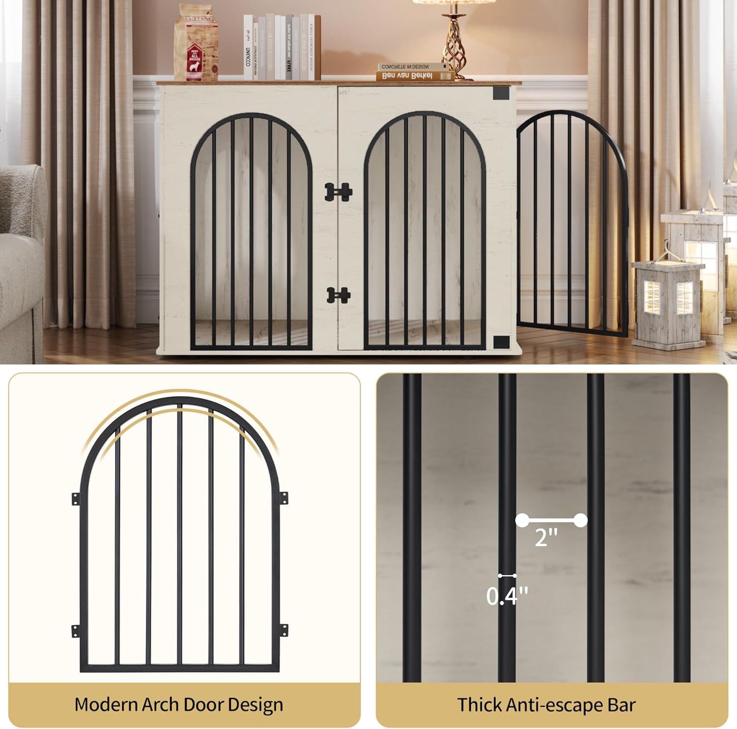 31.5'' Wooden Dog Crate Furniture, Indoor Dog Kennel Dogs Cage for Small/Medium Dogs, Heavy Duty Dog Crates Decorative Pet House End Side Table TV Stand, Rustic Brown DFC85101B