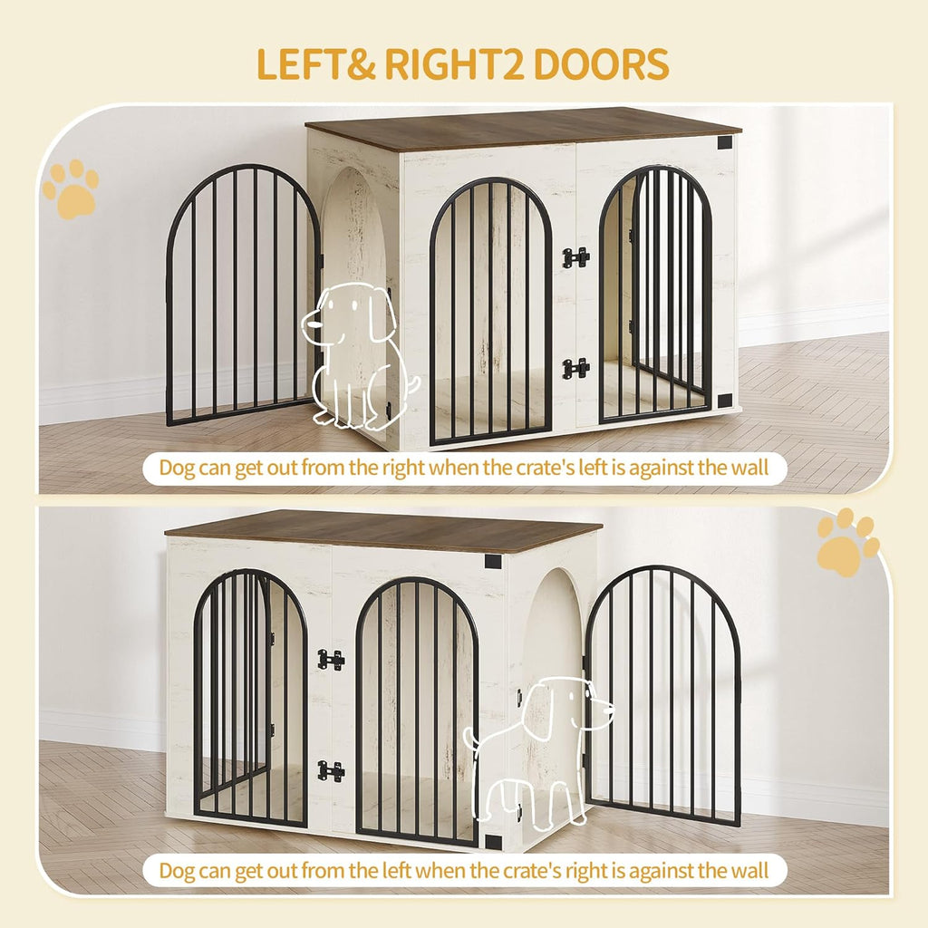 31.5'' Wooden Dog Crate Furniture, Indoor Dog Kennel Dogs Cage for Small/Medium Dogs, Heavy Duty Dog Crates Decorative Pet House End Side Table TV Stand, Rustic Brown DFC85101B