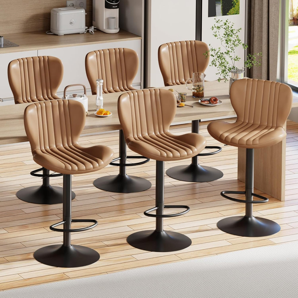 Shintenchi Bar Stools Set of 4 Modern Swivel Bar Chairs, Counter Height Faux Leather Metal Barstools, Upholstered Island Chairs with Back and Footrest, Coffee