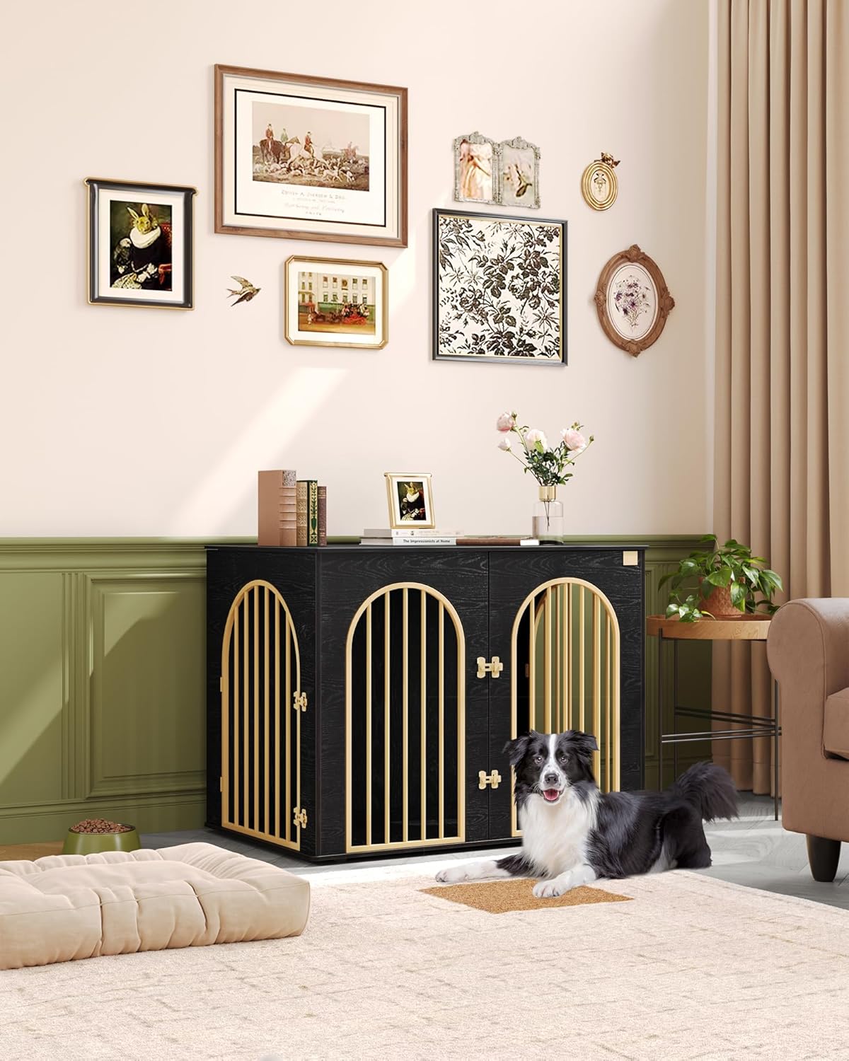 31.5'' Wooden Dog Crate Furniture, Indoor Dog Kennel Dogs Cage for Small/Medium Dogs, Heavy Duty Dog Crates Decorative Pet House End Side Table TV Stand, Rustic Brown DFC85101B