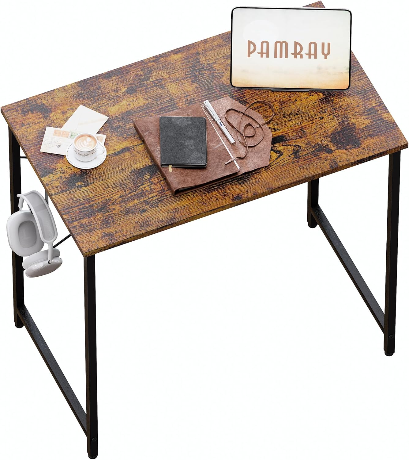 Pamray 32 Inch Computer Desk for Small Spaces with Storage Bag, Home Office Work Desk with Headphone Hook, Small Office Desk Study Writing Table