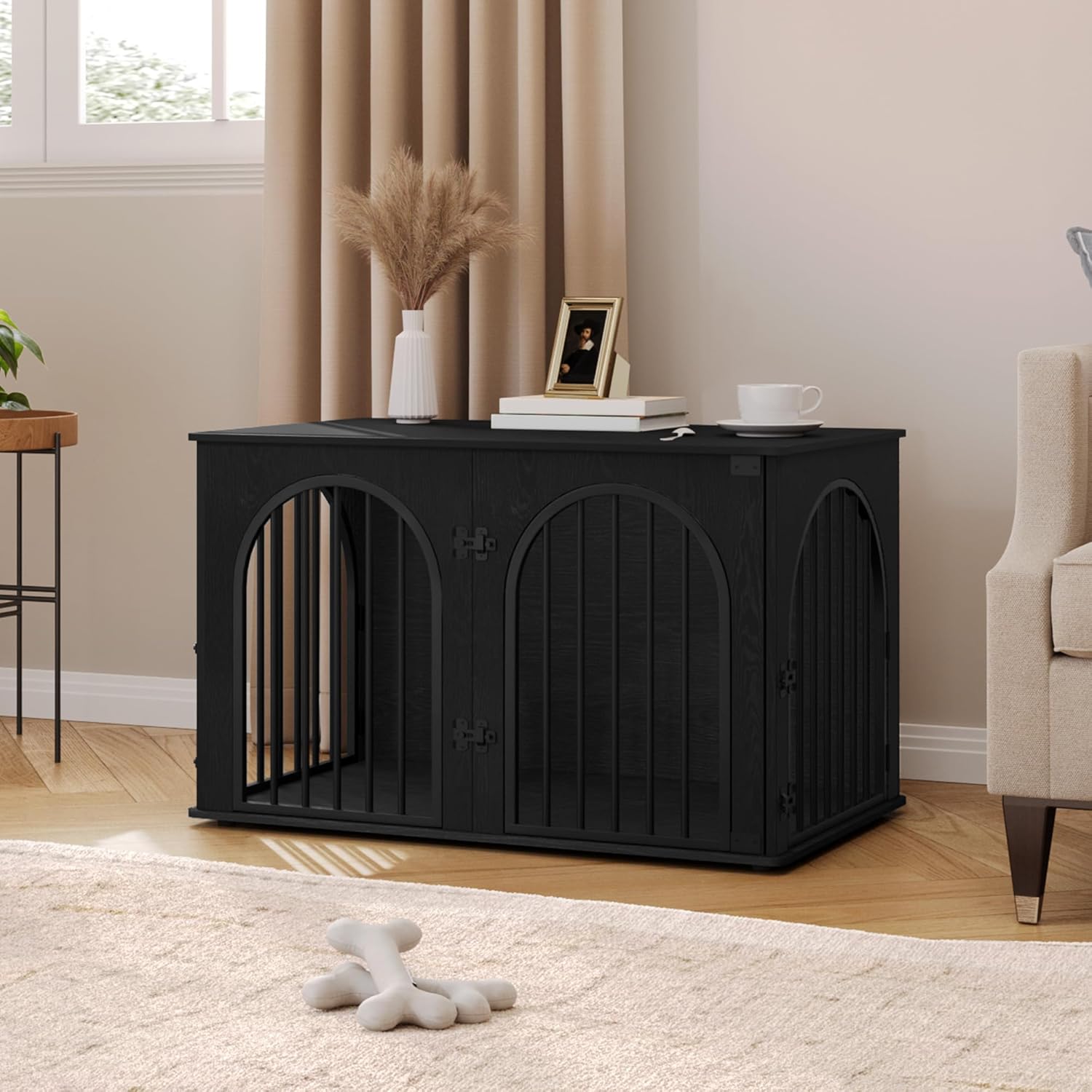 31.5'' Wooden Dog Crate Furniture, Indoor Dog Kennel Dogs Cage for Small/Medium Dogs, Heavy Duty Dog Crates Decorative Pet House End Side Table TV Stand, Rustic Brown DFC85101B