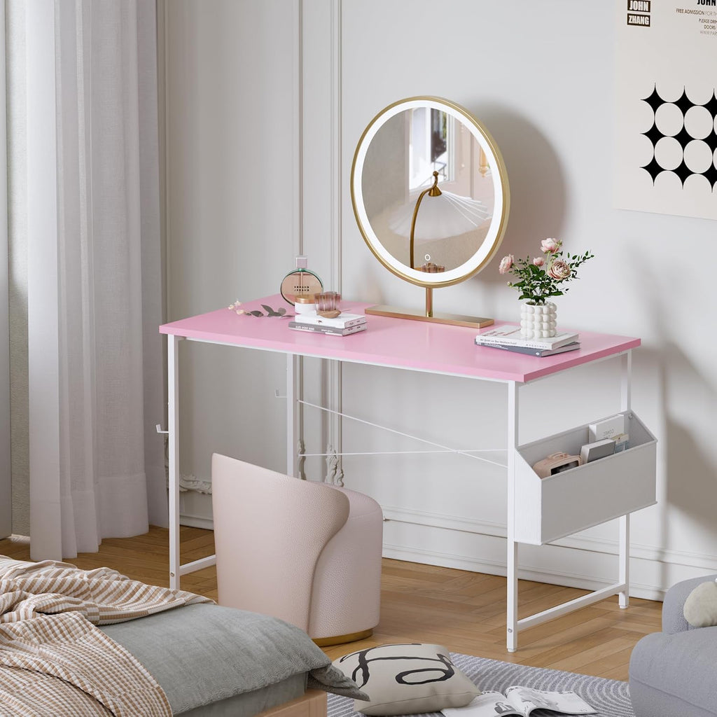 Pamray 32 Inch Computer Desk for Small Spaces with Storage Bag, Home Office Work Desk with Headphone Hook, Small Office Desk Study Writing Table