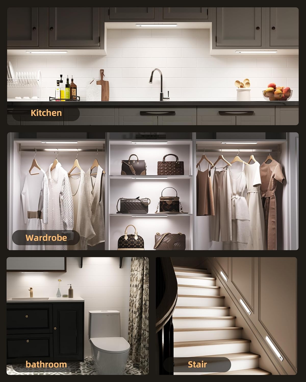 EZVALO 5 Pack Under Cabinet Lighting, Rechargeable Motion Sensor Light, LED Closet Lights Wireless, 5700K Dimmable, Timer, Magnetic, with Remote Control for Kitchen, Closet, Stair