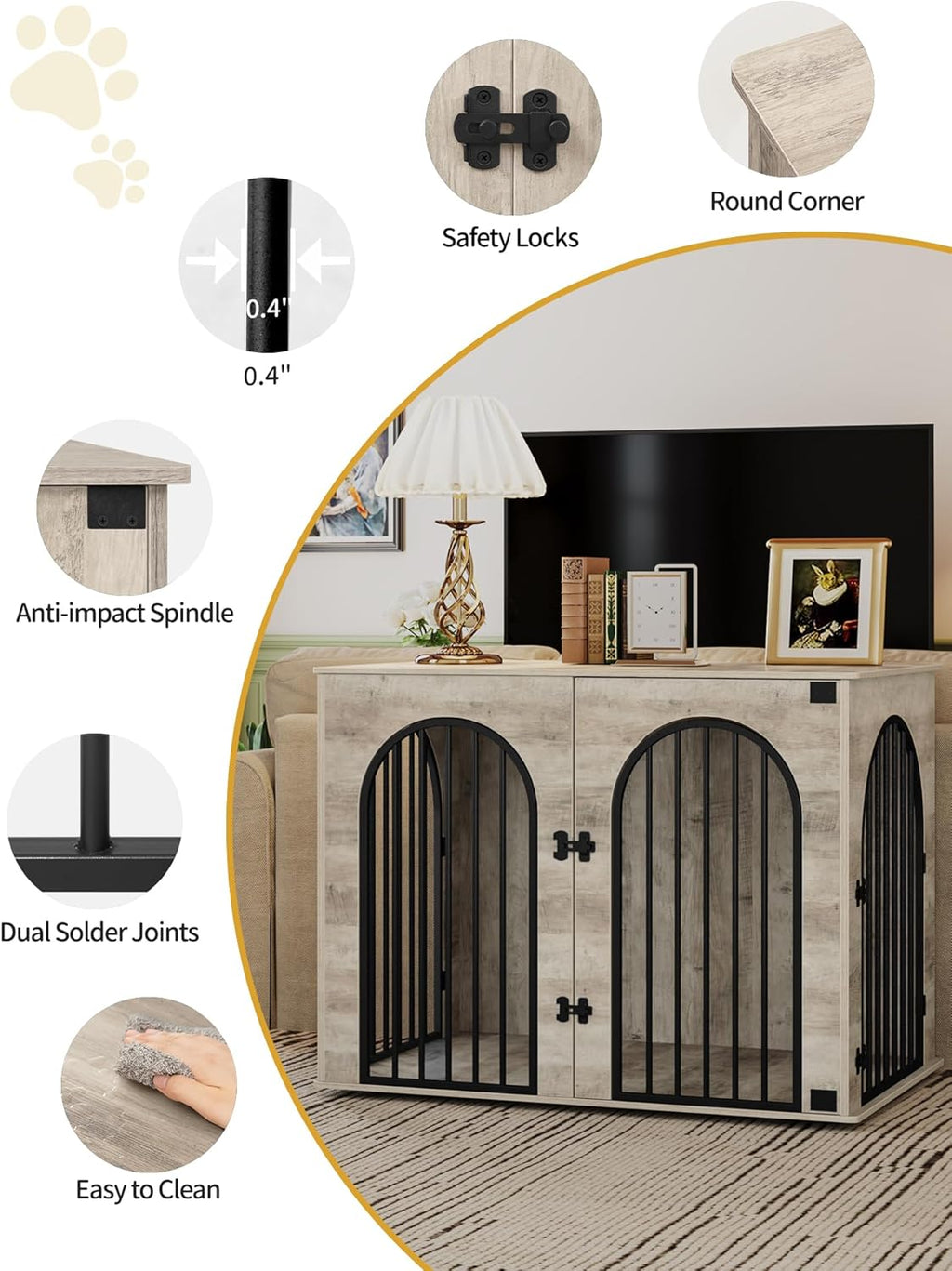 31.5'' Wooden Dog Crate Furniture, Indoor Dog Kennel Dogs Cage for Small/Medium Dogs, Heavy Duty Dog Crates Decorative Pet House End Side Table TV Stand, Rustic Brown DFC85101B