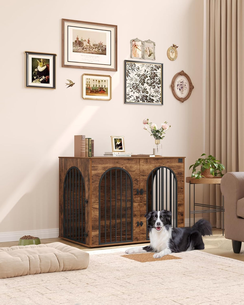 31.5'' Wooden Dog Crate Furniture, Indoor Dog Kennel Dogs Cage for Small/Medium Dogs, Heavy Duty Dog Crates Decorative Pet House End Side Table TV Stand, Rustic Brown DFC85101B