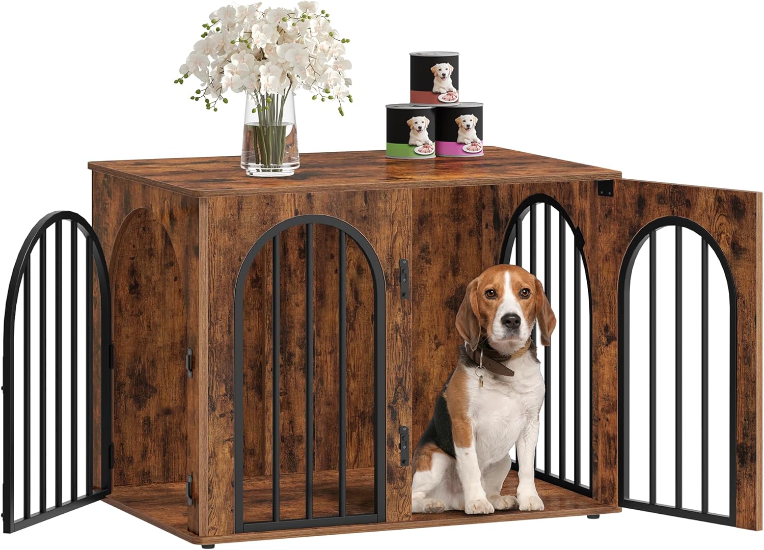 31.5'' Wooden Dog Crate Furniture, Indoor Dog Kennel Dogs Cage for Small/Medium Dogs, Heavy Duty Dog Crates Decorative Pet House End Side Table TV Stand, Rustic Brown DFC85101B