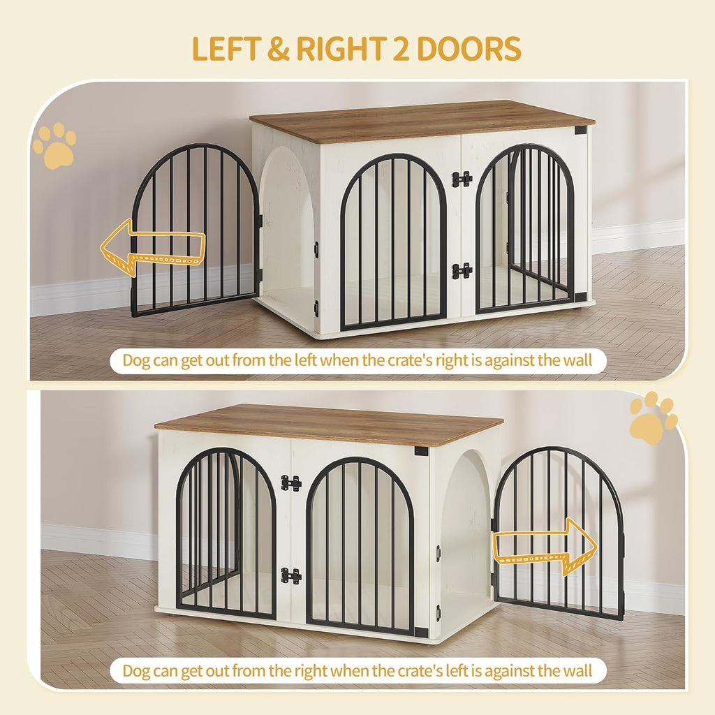 31.5'' Wooden Dog Crate Furniture, Indoor Dog Kennel Dogs Cage for Small/Medium Dogs, Heavy Duty Dog Crates Decorative Pet House End Side Table TV Stand, Rustic Brown DFC85101B