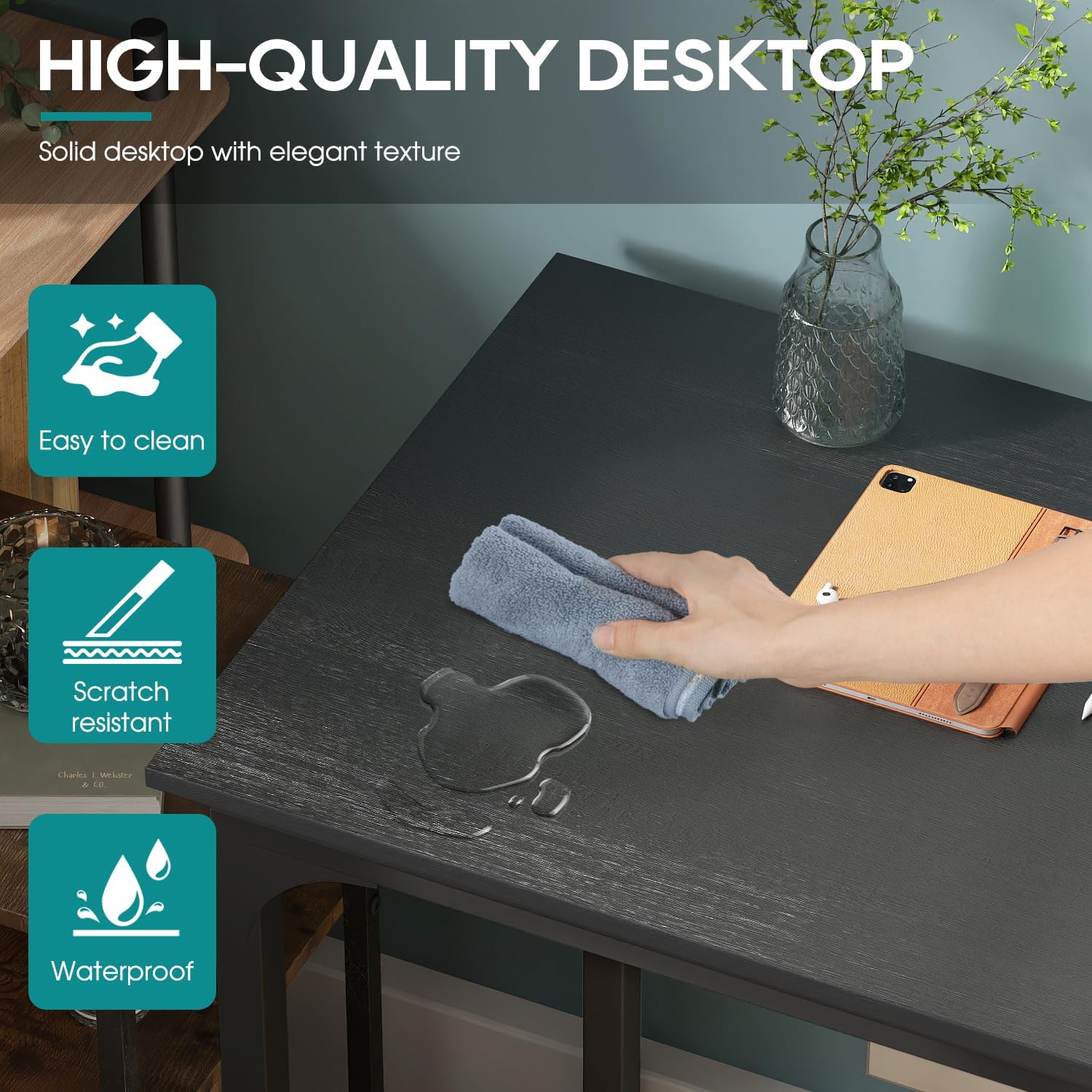 BestOffice Computer Desk,Home Office Desk, Modern Simple Style for Home Office Study Writing (Black, 47 inch)