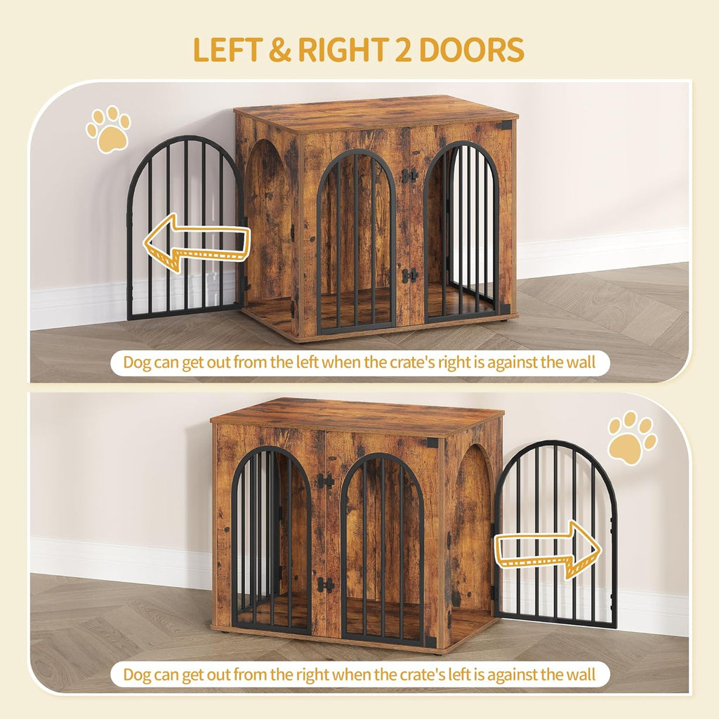 31.5'' Wooden Dog Crate Furniture, Indoor Dog Kennel Dogs Cage for Small/Medium Dogs, Heavy Duty Dog Crates Decorative Pet House End Side Table TV Stand, Rustic Brown DFC85101B