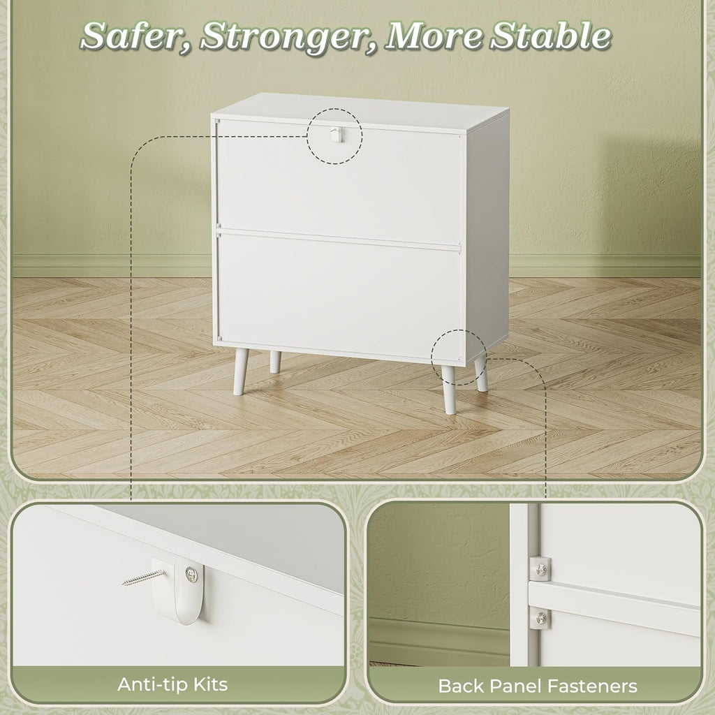 Huuger Buffet Cabinet with Storage, Storage Cabinet with PE Rattan Decor Doors, Accent Sideboard Buffet with Solid Wood Feet, for Hallway, Entry, Living Room, Natural