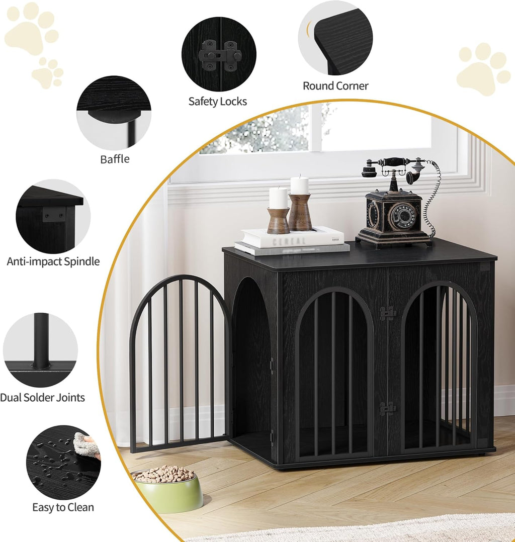 31.5'' Wooden Dog Crate Furniture, Indoor Dog Kennel Dogs Cage for Small/Medium Dogs, Heavy Duty Dog Crates Decorative Pet House End Side Table TV Stand, Rustic Brown DFC85101B