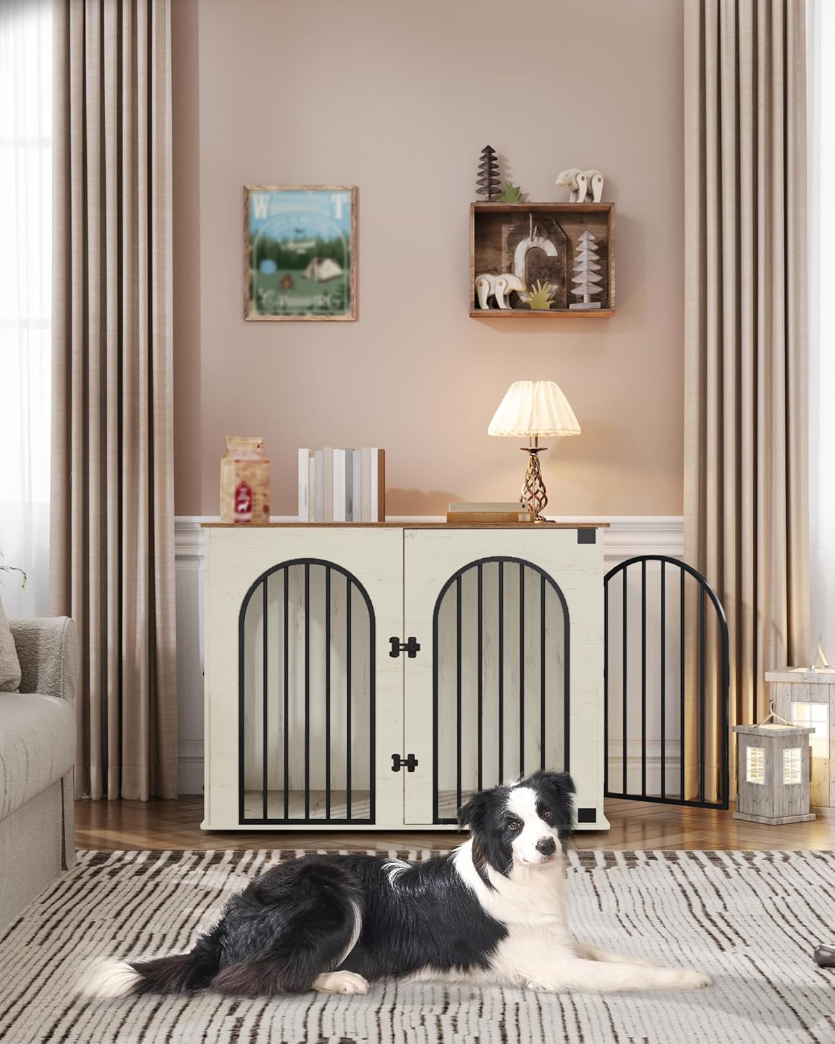 31.5'' Wooden Dog Crate Furniture, Indoor Dog Kennel Dogs Cage for Small/Medium Dogs, Heavy Duty Dog Crates Decorative Pet House End Side Table TV Stand, Rustic Brown DFC85101B