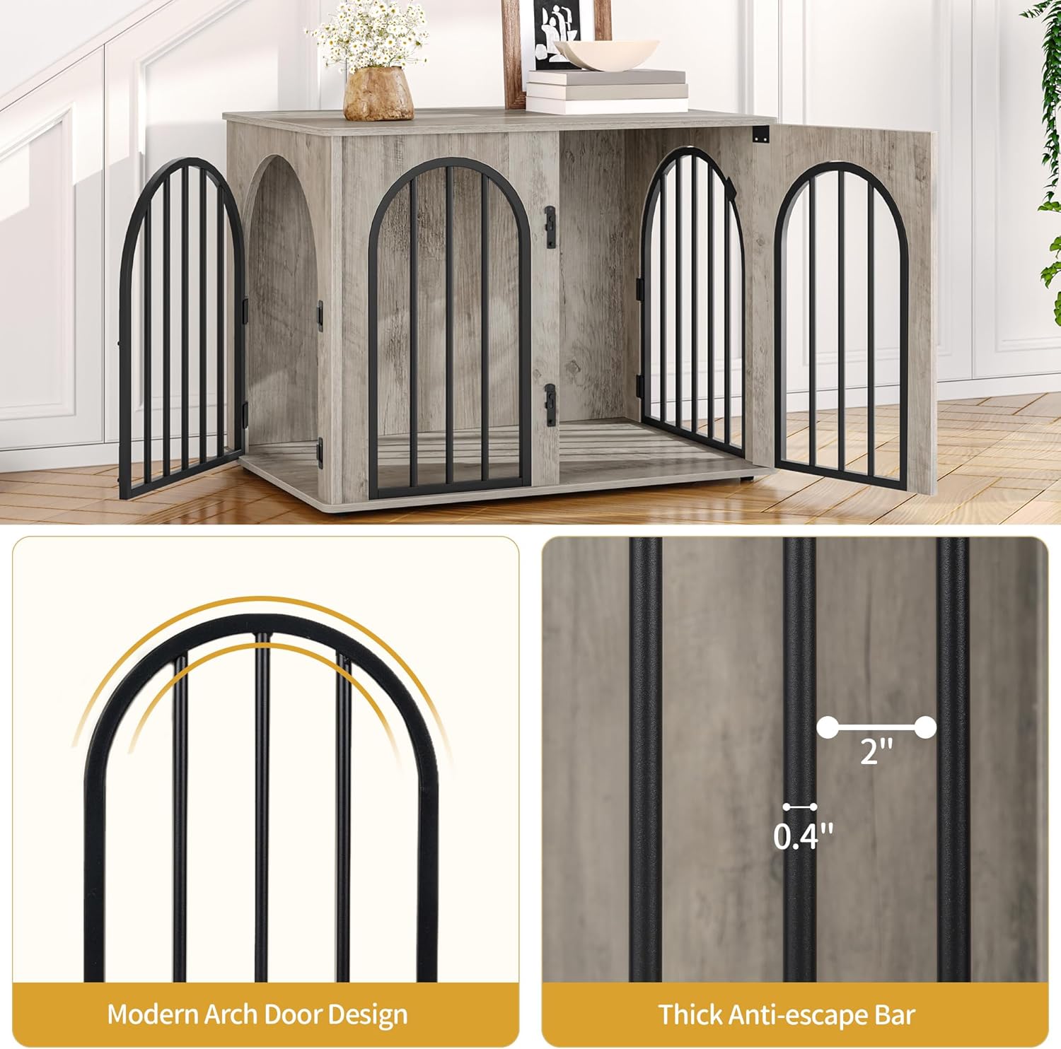 31.5'' Wooden Dog Crate Furniture, Indoor Dog Kennel Dogs Cage for Small/Medium Dogs, Heavy Duty Dog Crates Decorative Pet House End Side Table TV Stand, Rustic Brown DFC85101B