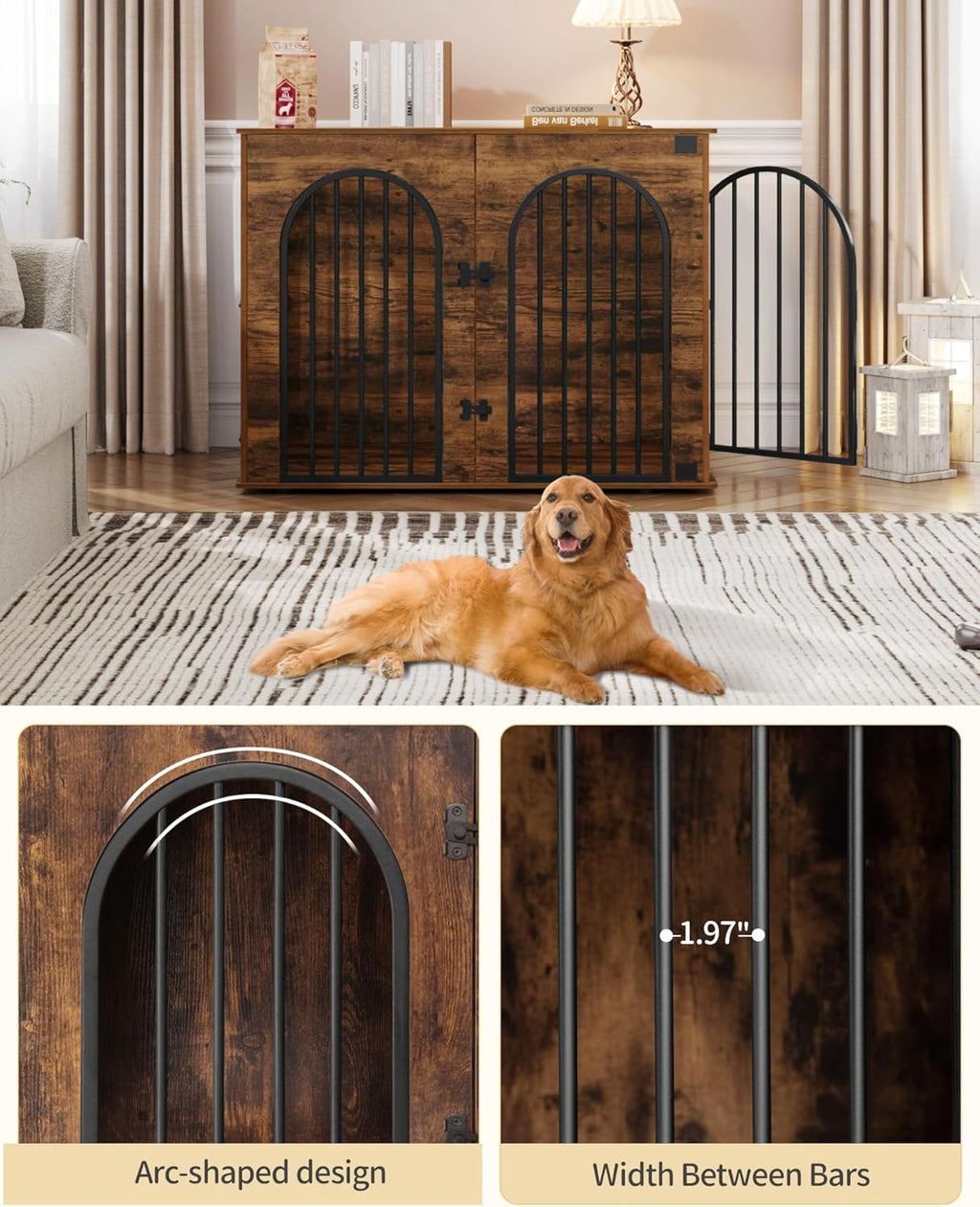 31.5'' Wooden Dog Crate Furniture, Indoor Dog Kennel Dogs Cage for Small/Medium Dogs, Heavy Duty Dog Crates Decorative Pet House End Side Table TV Stand, Rustic Brown DFC85101B